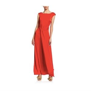 FAME AND PARTNERS Bateau-Neck Back-Wrap Satin Gown